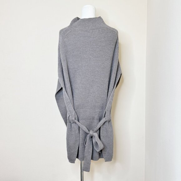 MaxMara Leisure Fulmine Belted Ribbed Wool Poncho Sweater Grey - Picture 2 of 13